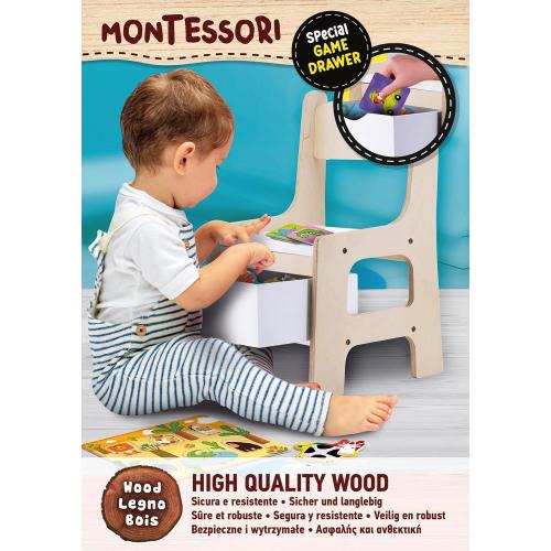 MONTESSORI WOOD TOY BOX CHAIR
