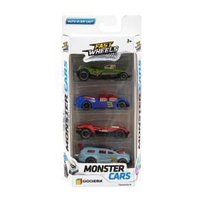 FAST WHEELS - MONSTER CARS AUTO DIE CAST BLISTER 4 PEZZI  8 MODELLI