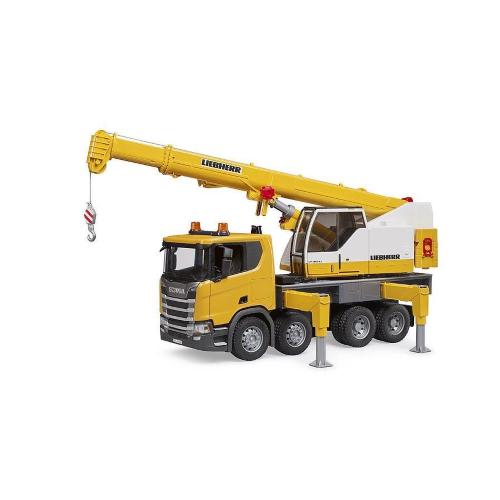 BRUDER SCANIA SUPER 560R CAMION CON GRU LIEBHERR CON LUCI E SUONO