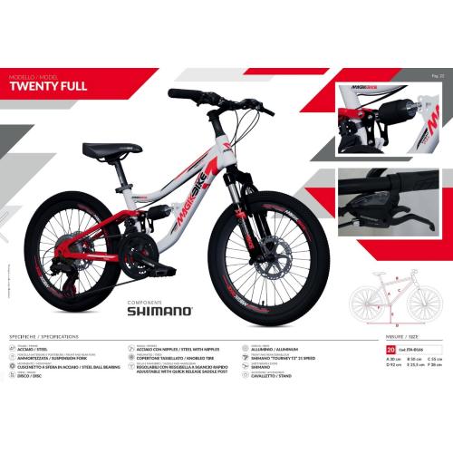BICI 20 MTB FULL BIANCO/ROSSO DISCO FRENO