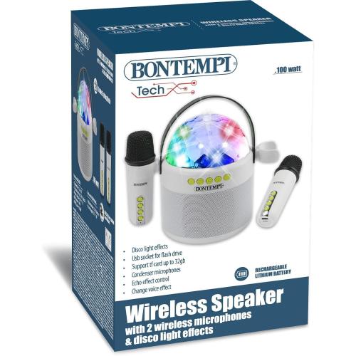 CASSA WIRELESS SPEAKER 2 MICROFONI SFERA E LED