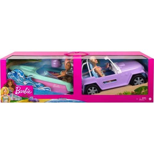 BARBIE BAMBOLE CON AUTO E MOTOSCAFO