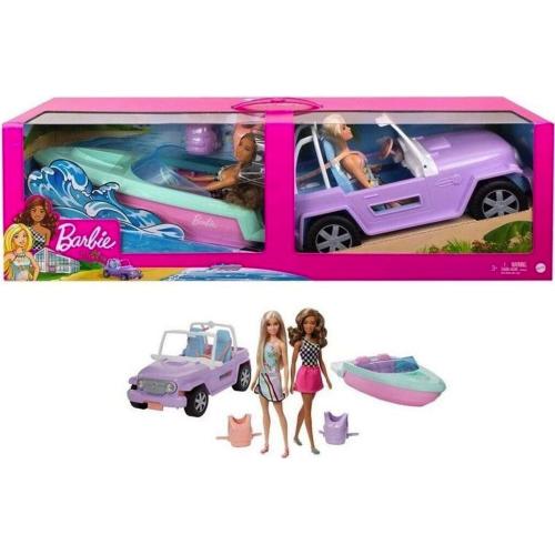 BARBIE BAMBOLE CON AUTO E MOTOSCAFO