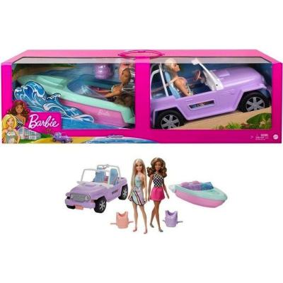 BARBIE BAMBOLE CON AUTO E MOTOSCAFO
