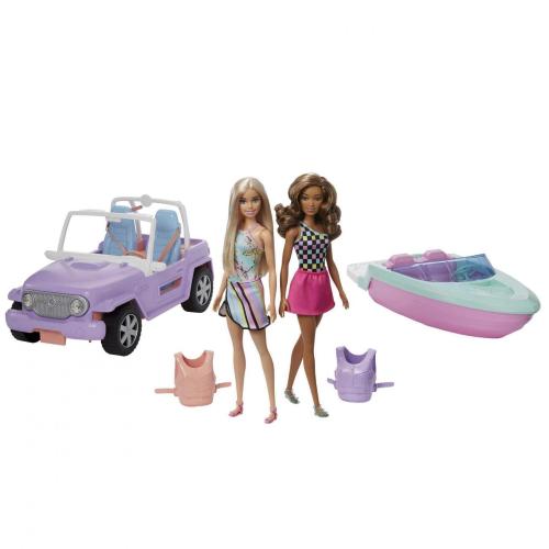 BARBIE BAMBOLE CON AUTO E MOTOSCAFO