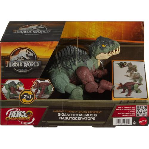 JURASSIC WORLD TRASFORMABILI 2IN1 GIGANTOSAURO E NASUTOCERATOPO 