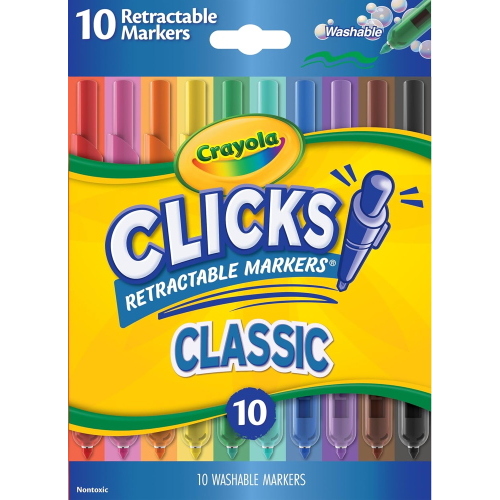 CRAYOLA 10 PENNARELLI LAVABILI CLICKS RETRATTILI - COLORI CLASSICI