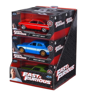 FAST & FURIOUS VEICOLI ASSORTITI SCALA 1:32 IN DISPLAY DIE-CAST, FUNZIONAMENTO A RUOTA LIBERA, PARTI APRIBILI 6 ASST.